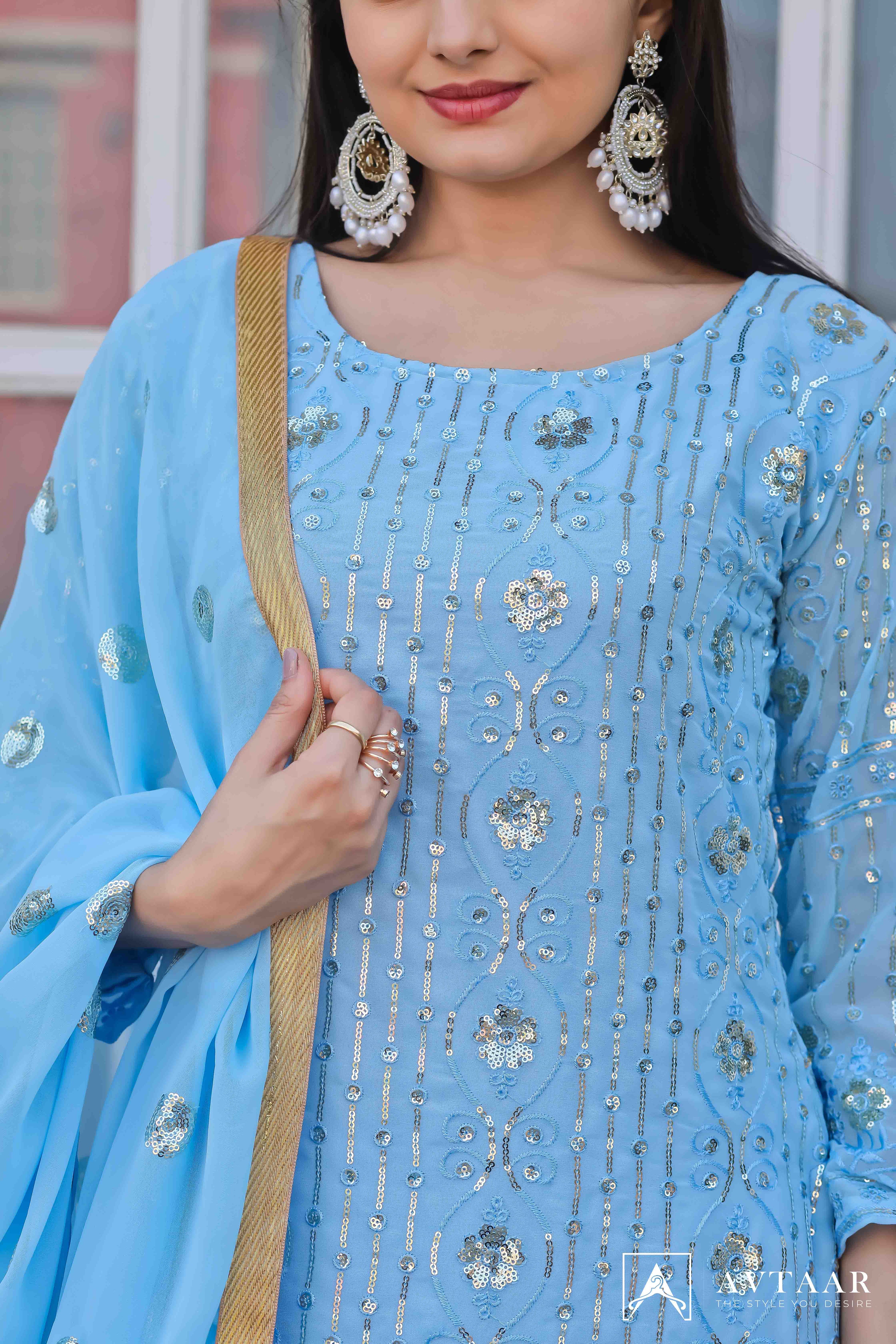 Mystical Light Blue Palazzo Suits