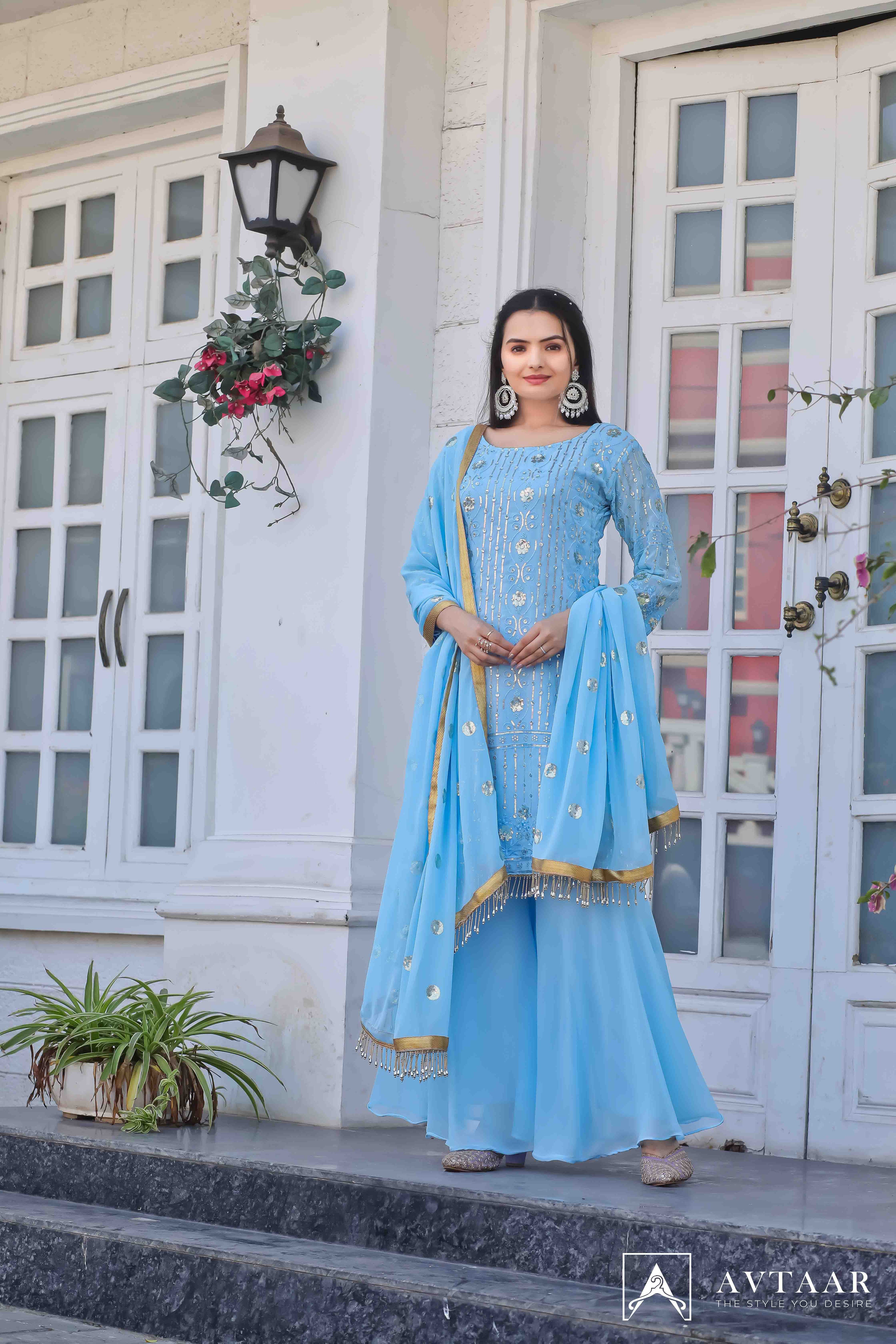 Mystical Light Blue Palazzo Suits