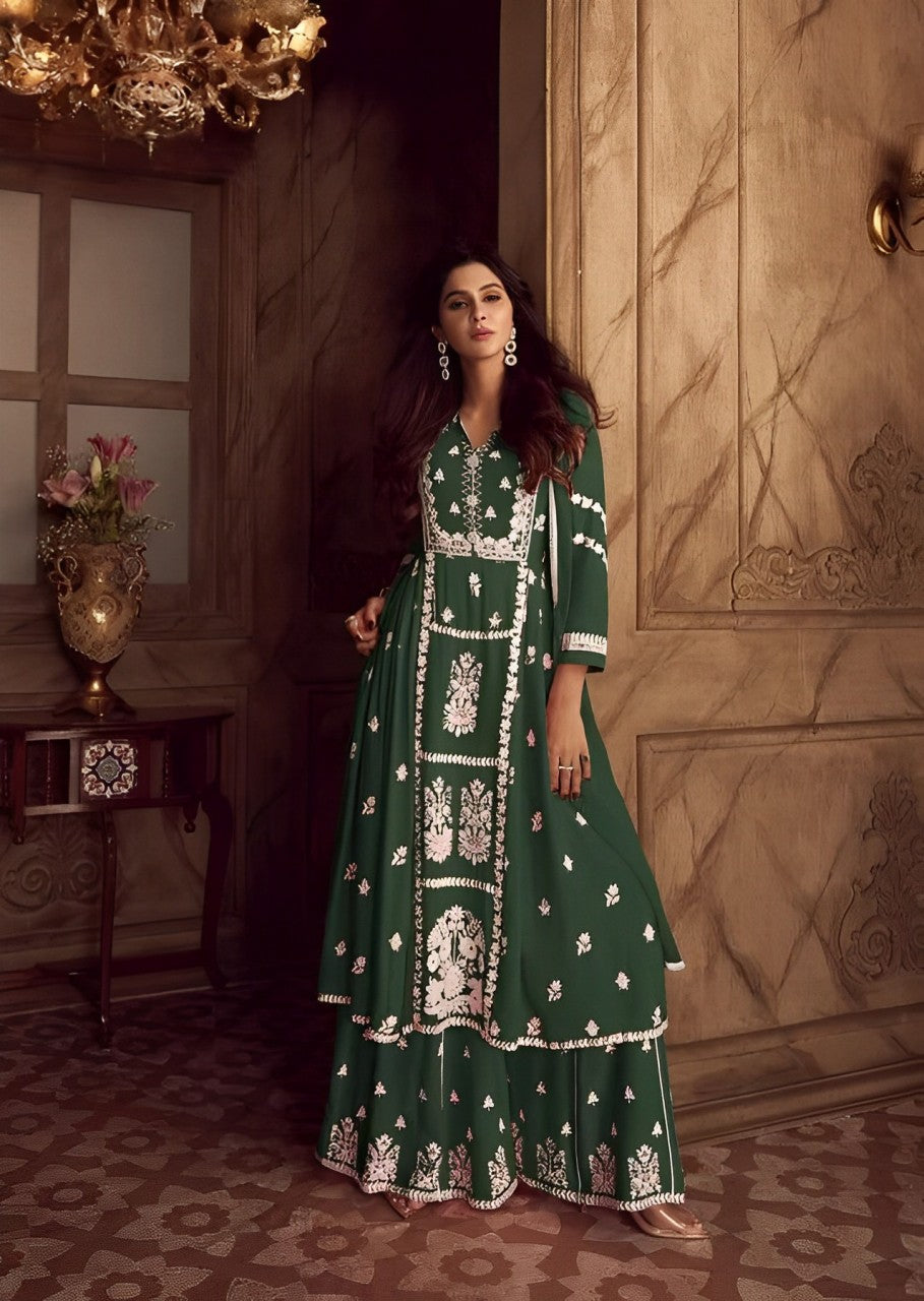 Green Cotton Kurti With Bottom