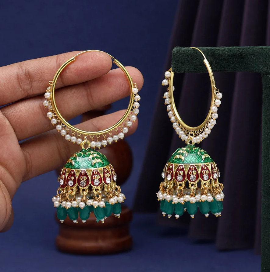 Radiant Green Meenakari Earrings