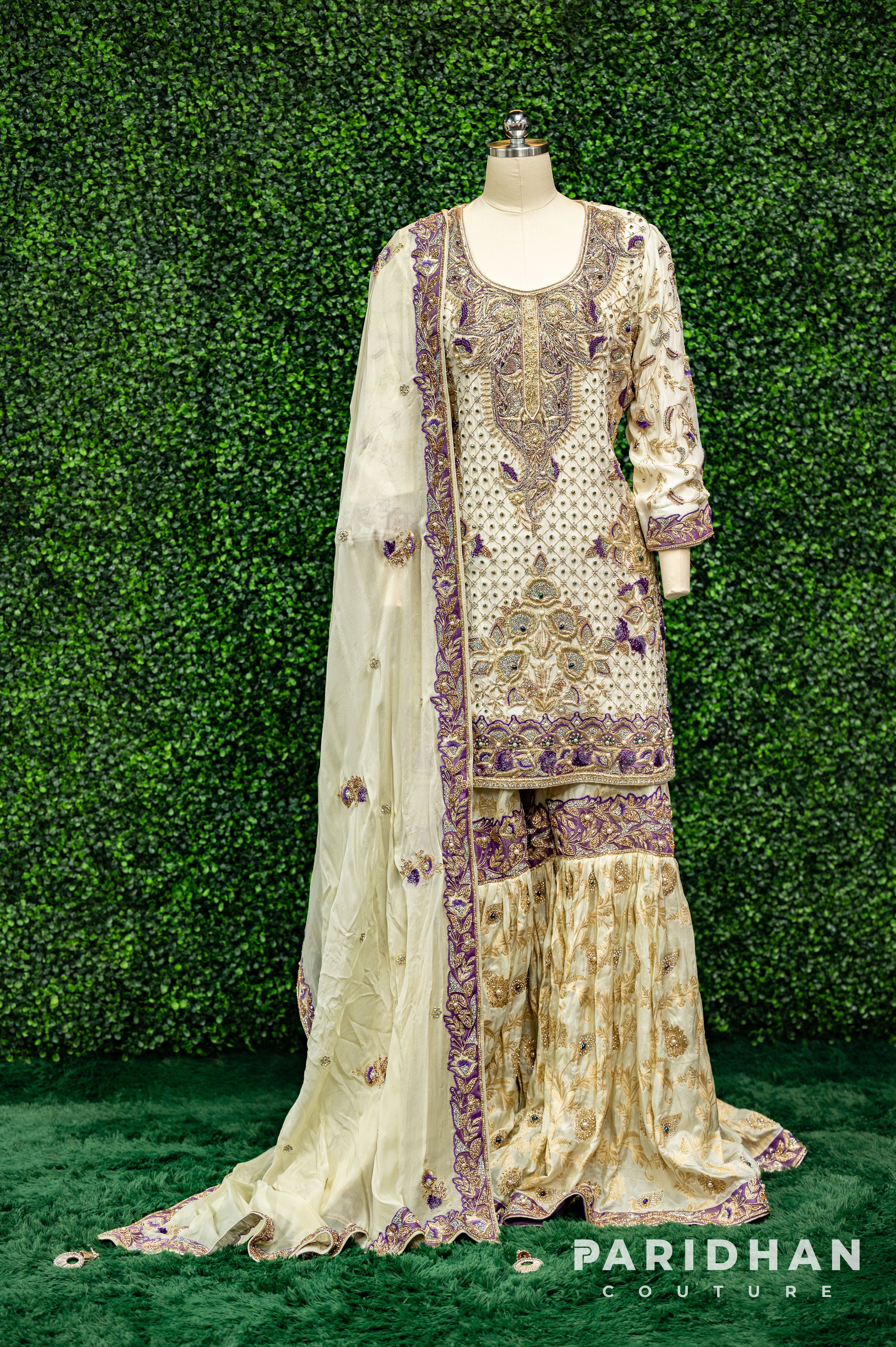 Heavy Embroidered White Gharara Suit