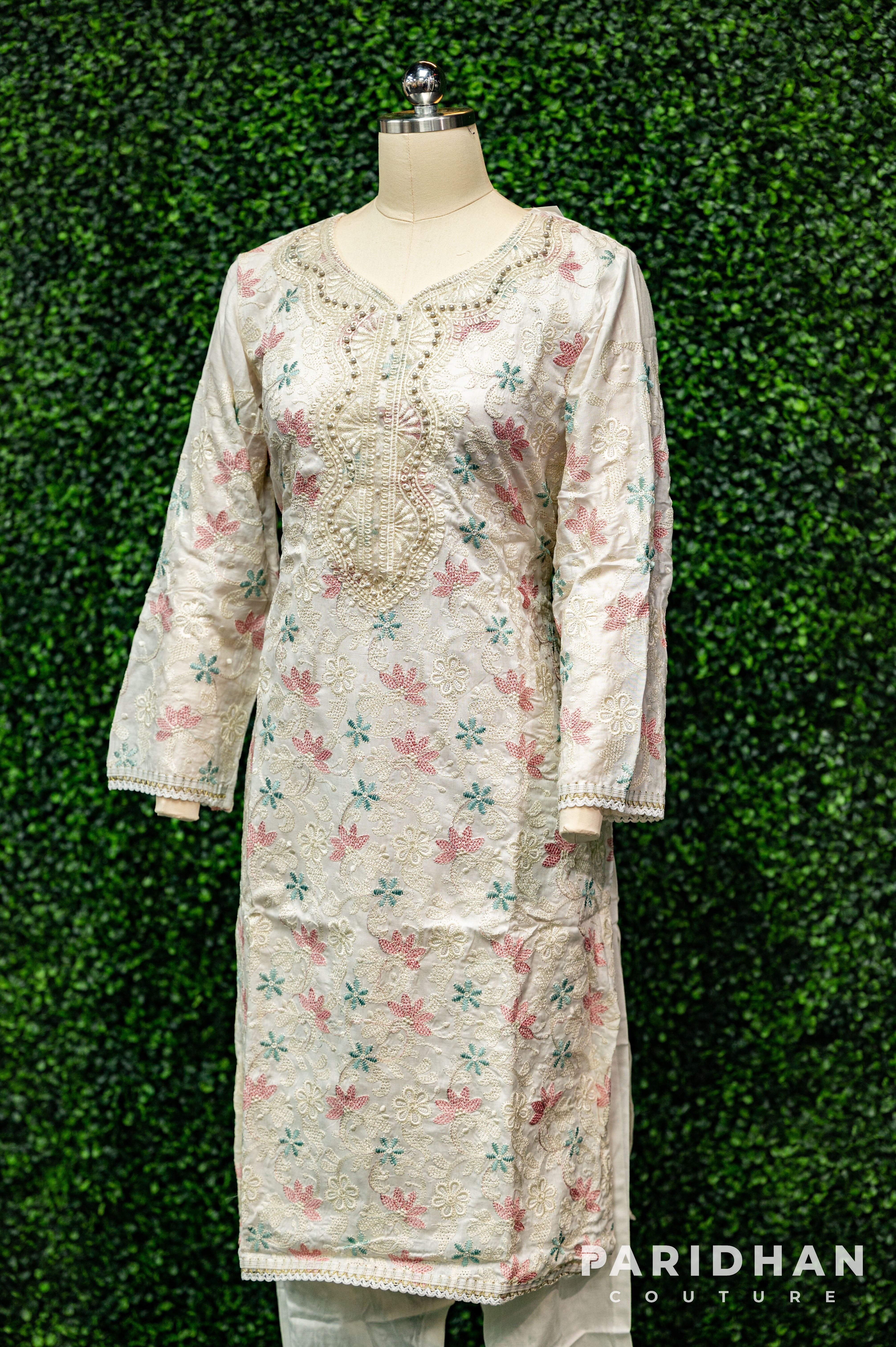 White Floral Embroidery Salwar Suit