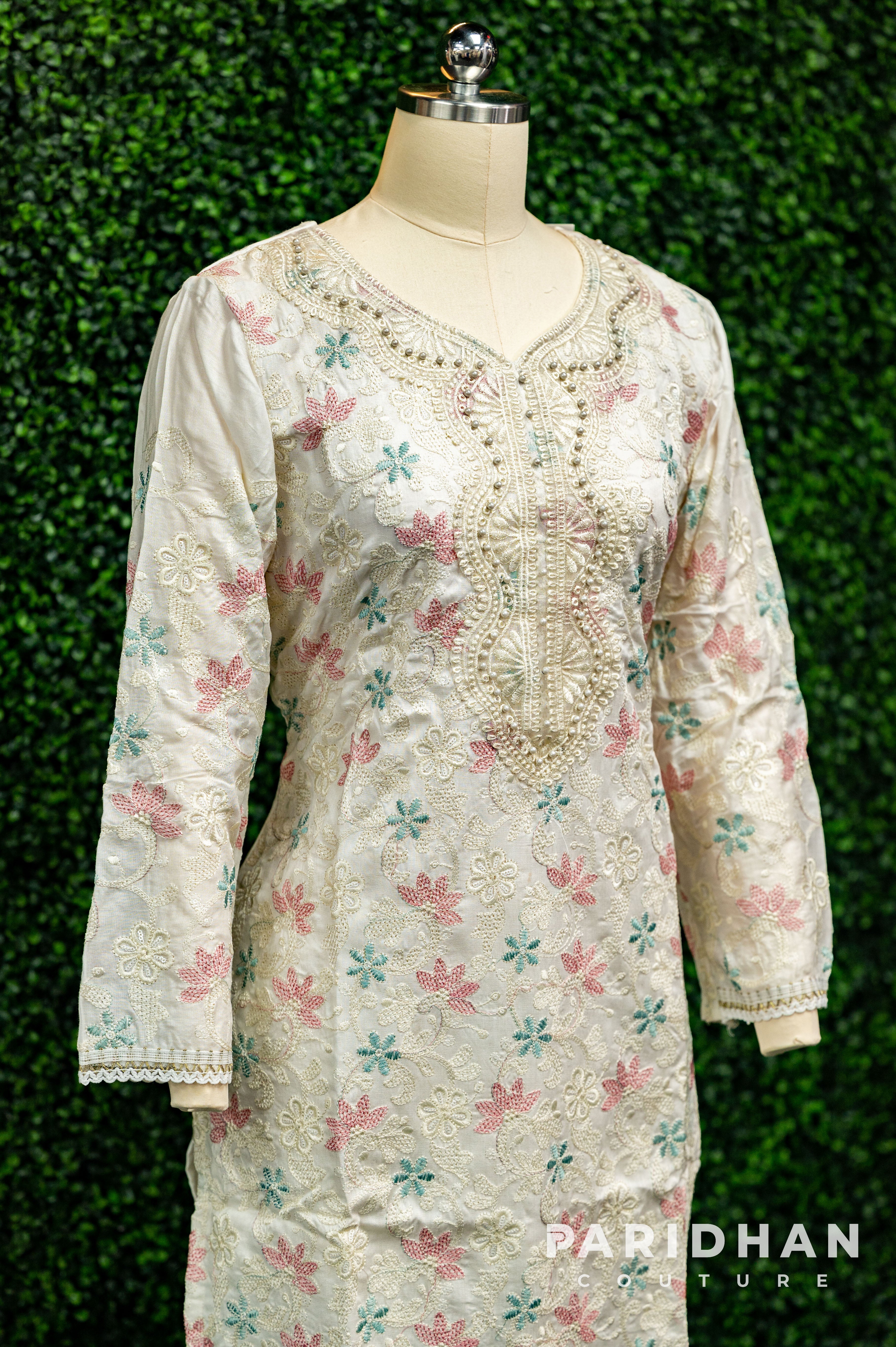 White Floral Embroidery Salwar Suit