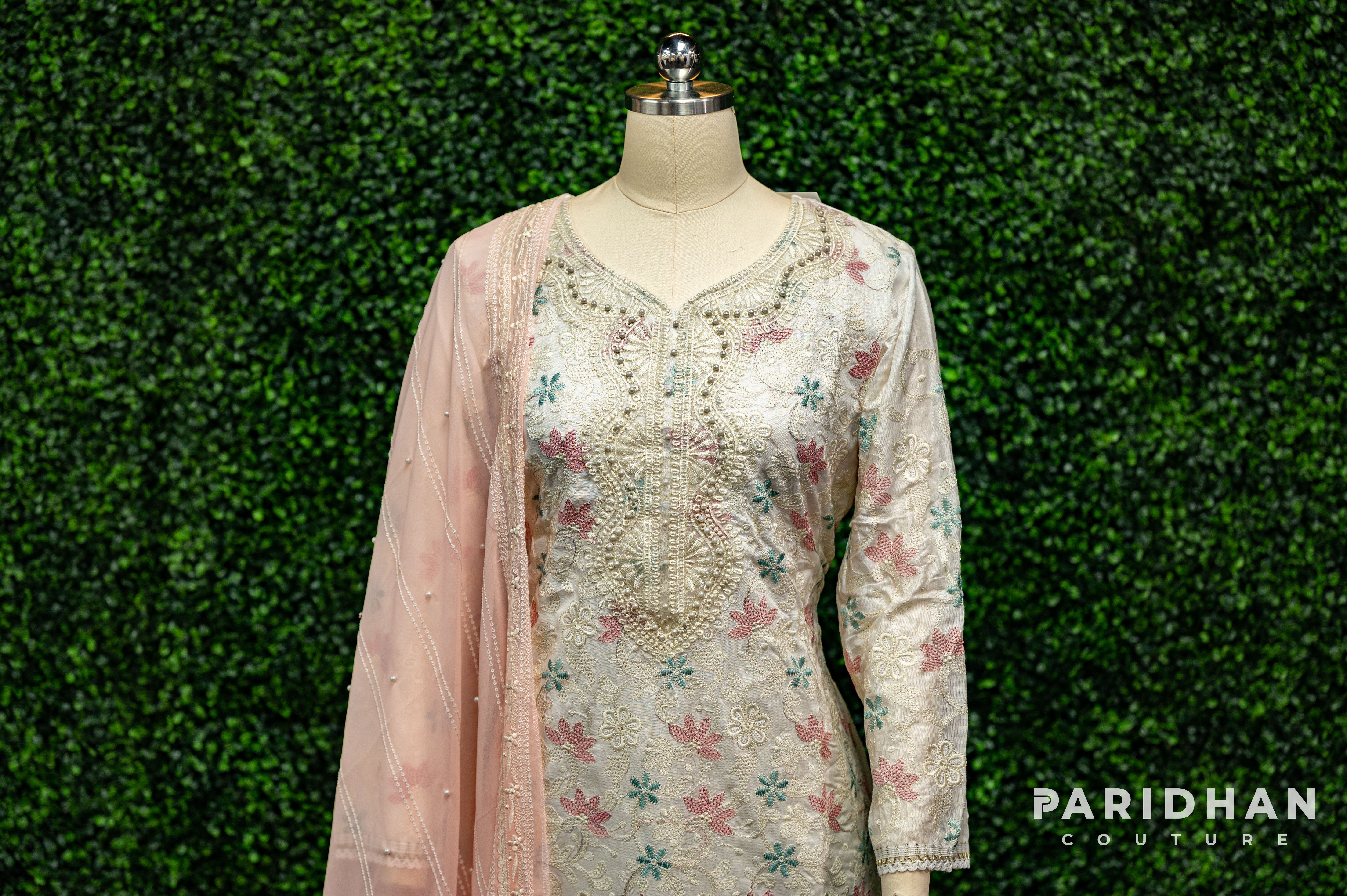 White Floral Embroidery Salwar Suit