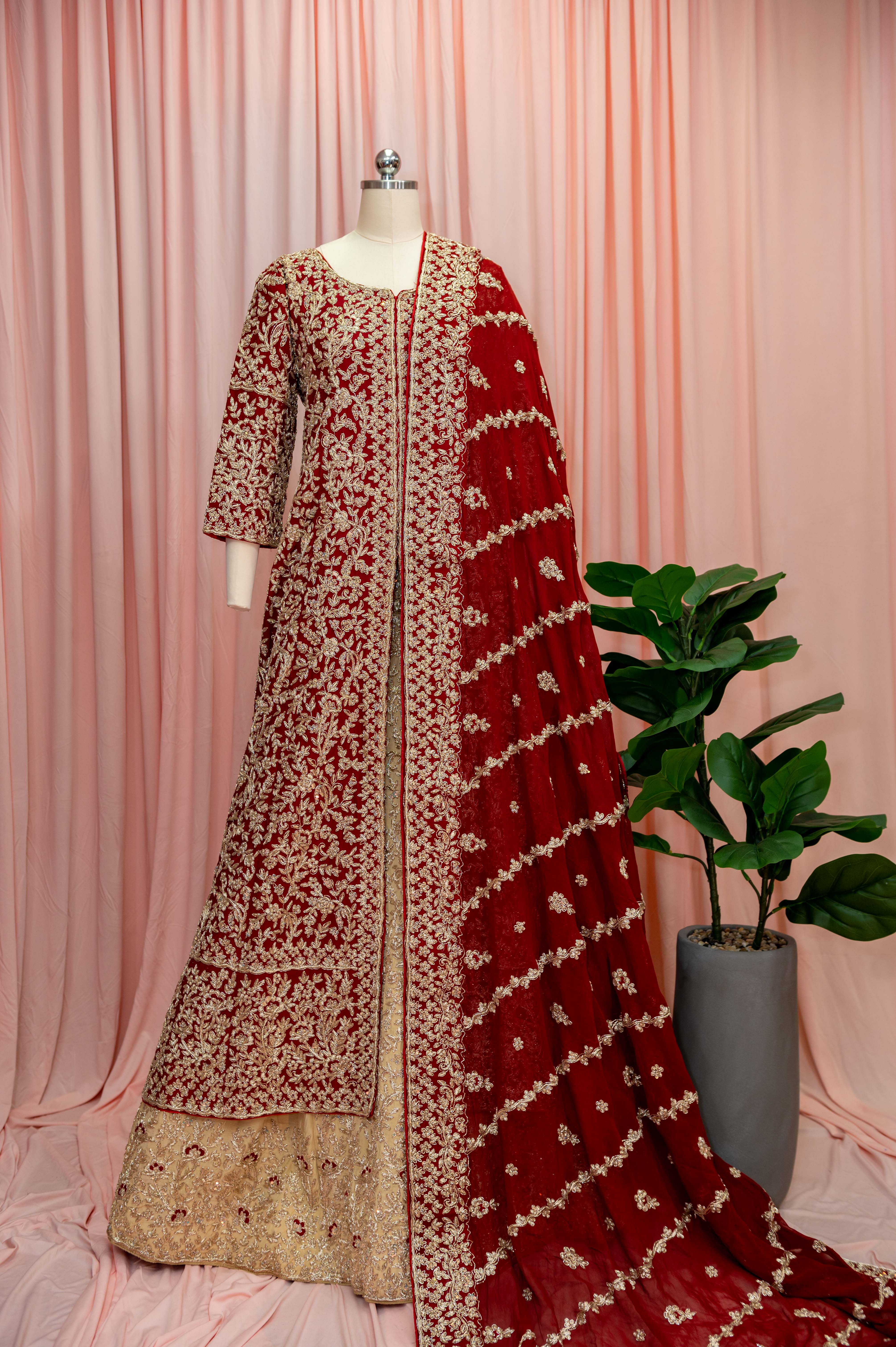 Zardozi Maroon & Golden Wedding Lehenga Choli