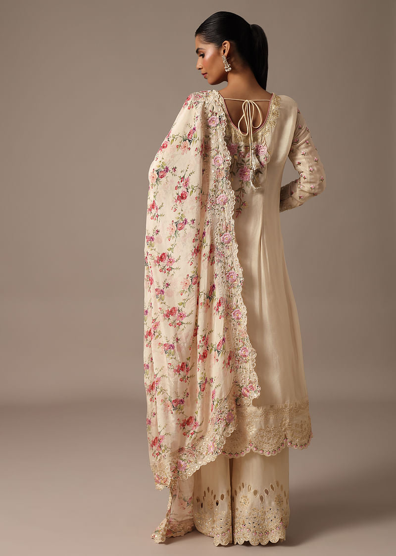 Beige Kurti Style Palazzo Suit