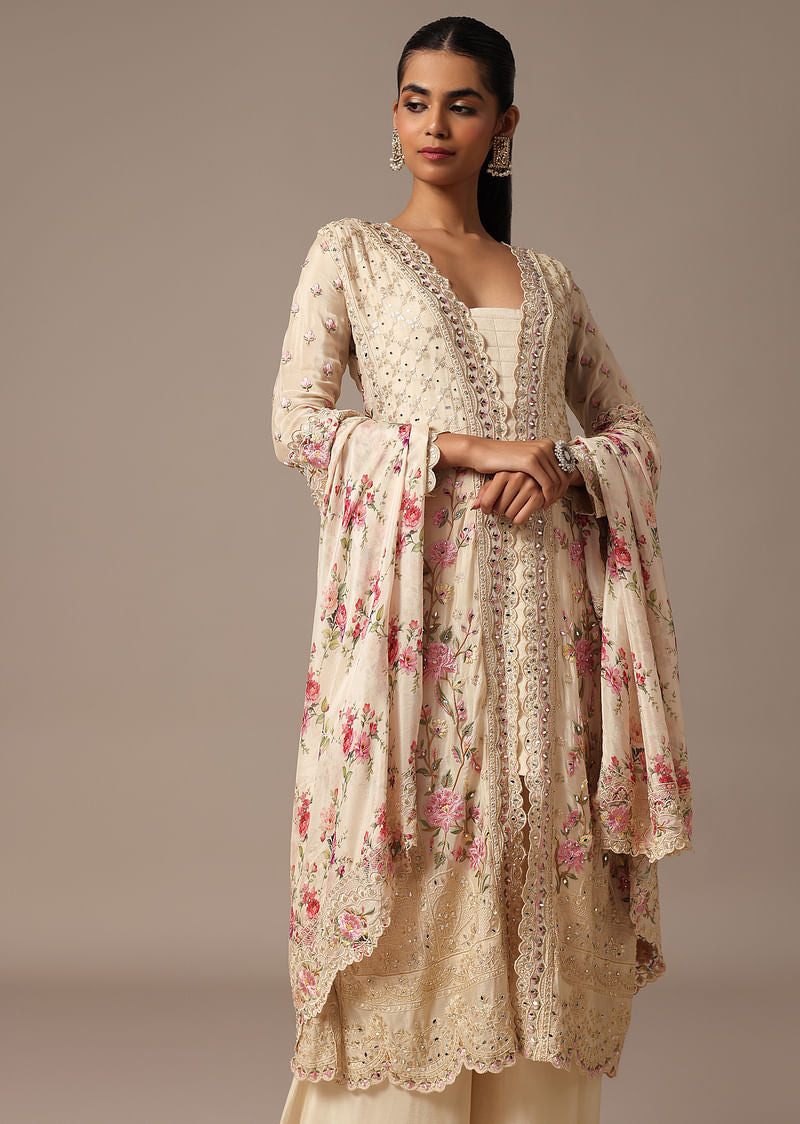 Beige Kurti Style Palazzo Suit