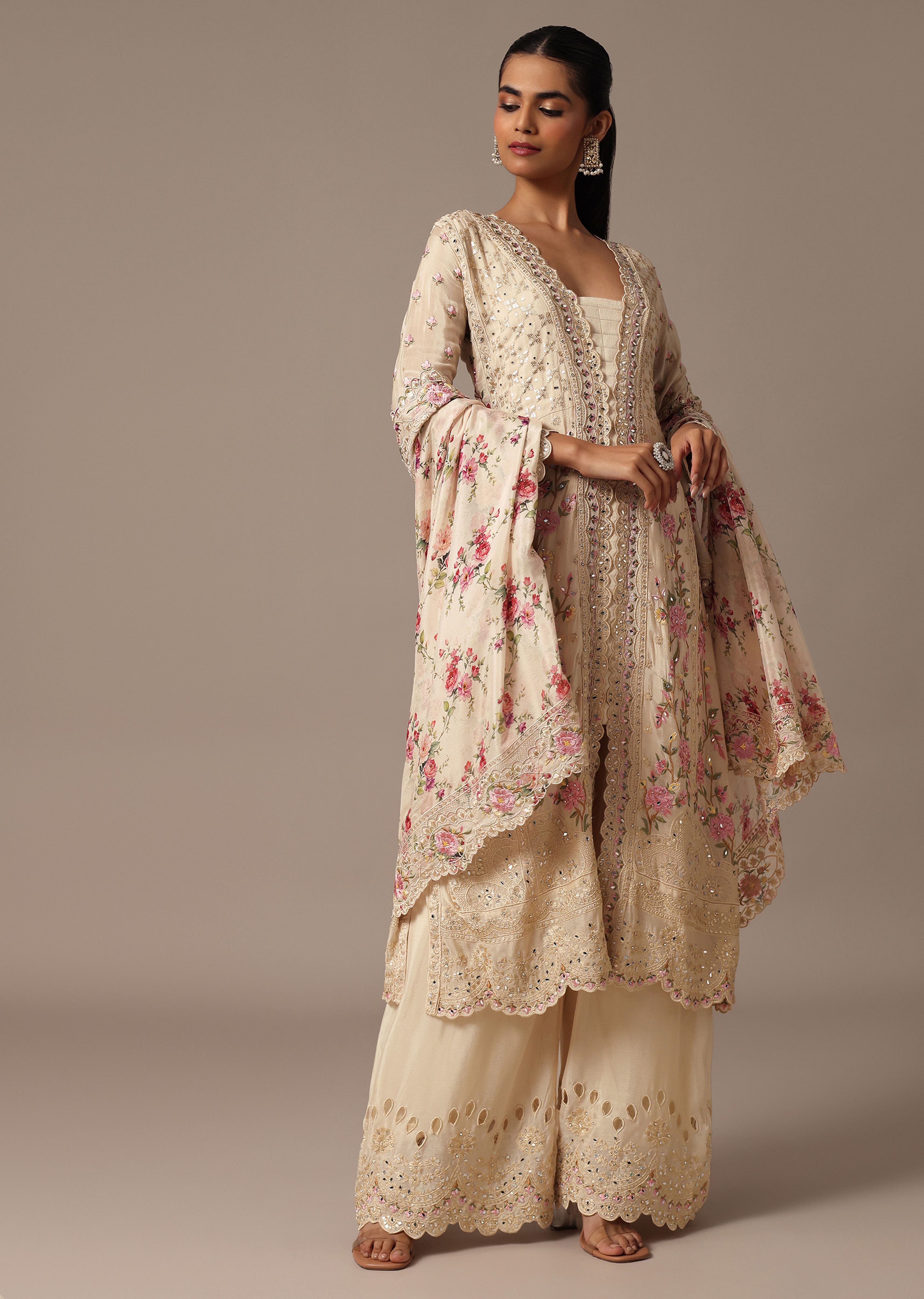 Beige Kurti Style Palazzo Suit