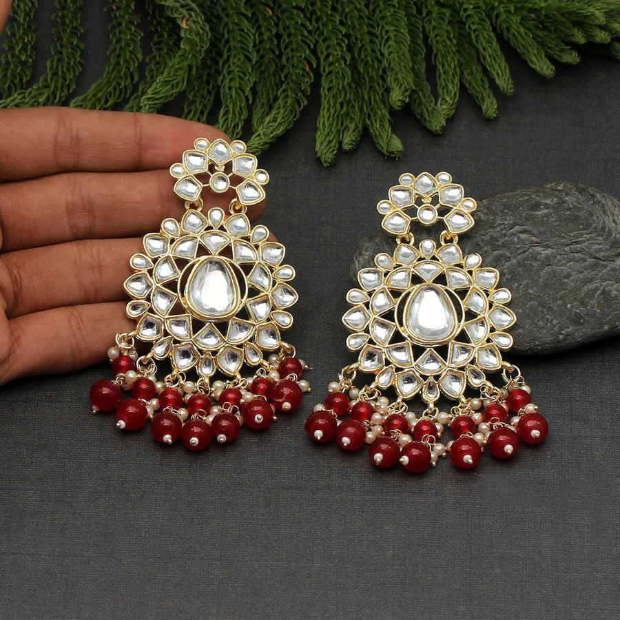 Red Color Kundan Earrings