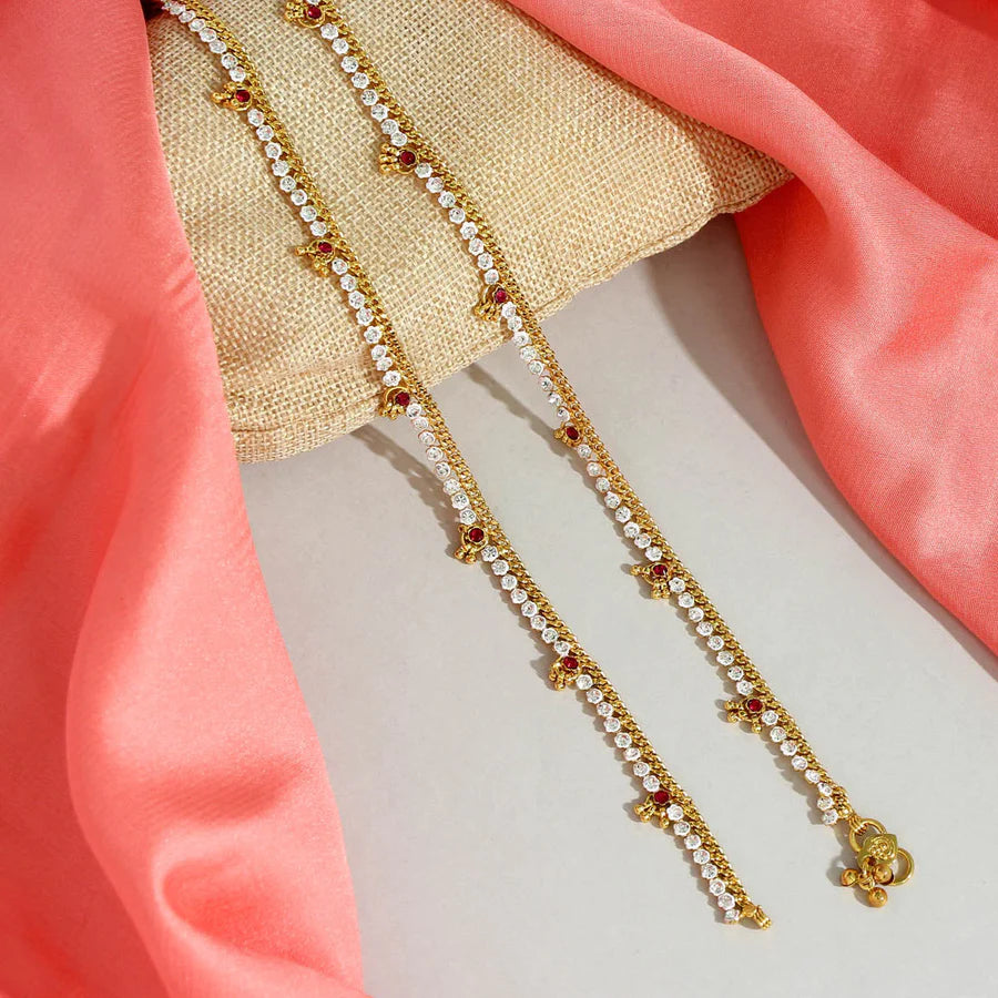 Rani & White Color Rhinestone Anklets