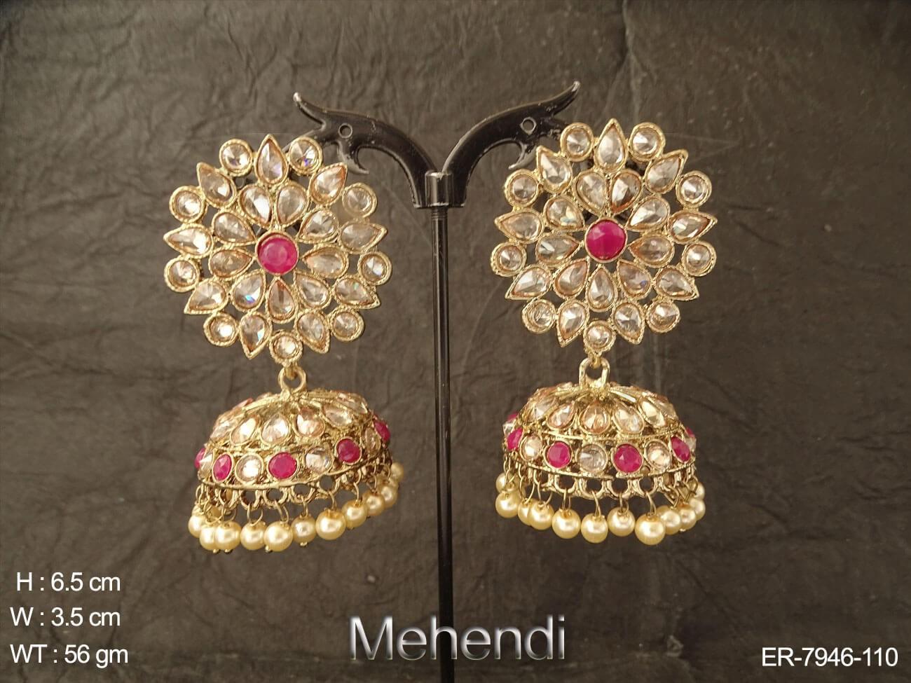 FULL STONE POLKI JHUMKA EARRING