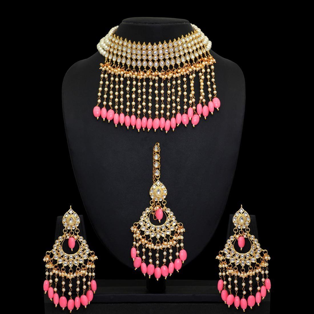 Kundan Necklace With Earring & Maang Tikka