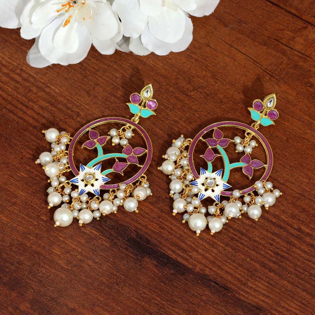 Purple Color Gorgeous Meenakari Earrings